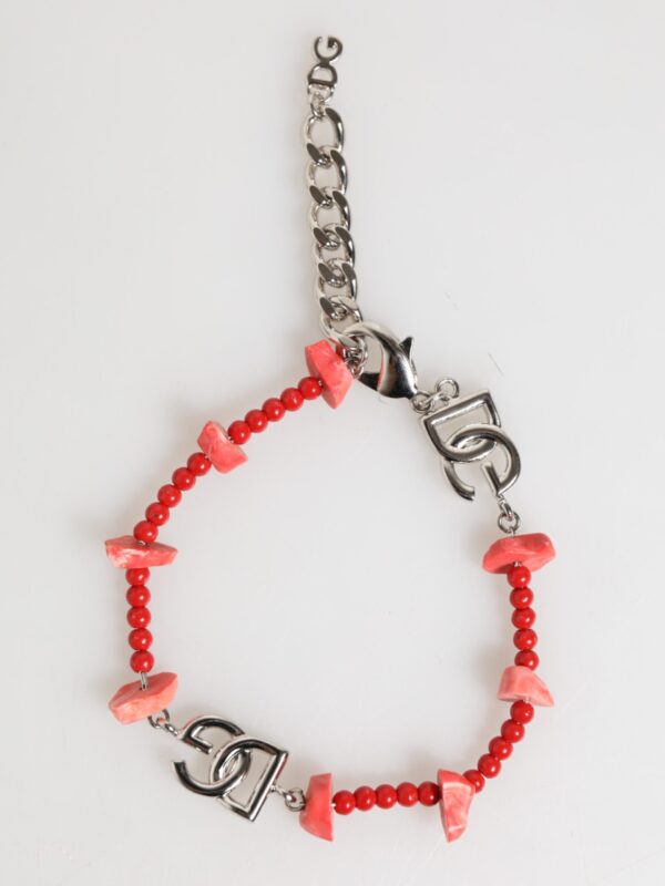 Dolce & Gabbana Silver Tone Brass Beaded Resin DG Logo Chain Men Bracelet