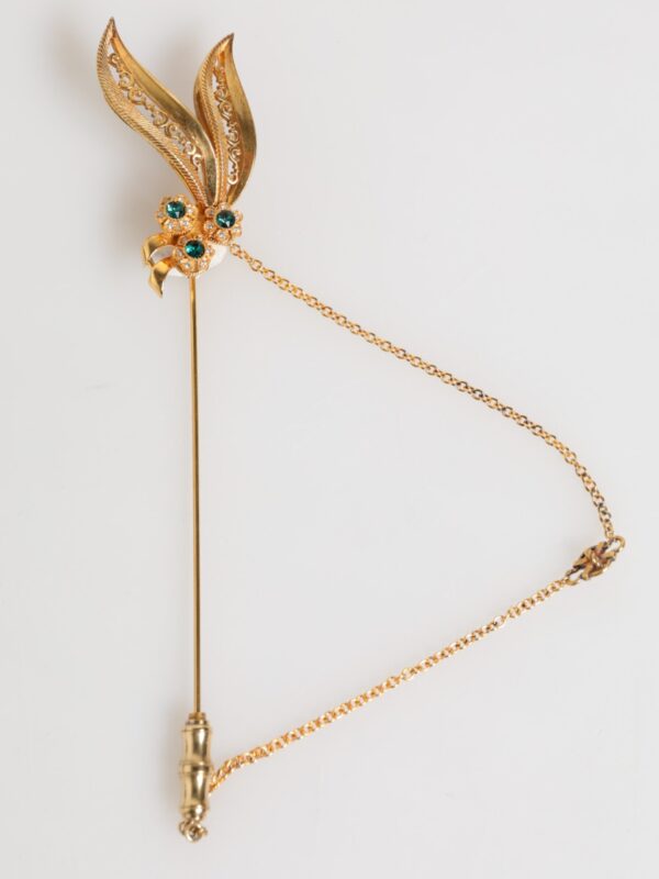 Dolce & Gabbana Gold Tone 925 Sterling Silver Crystal Chain Pin Brooch