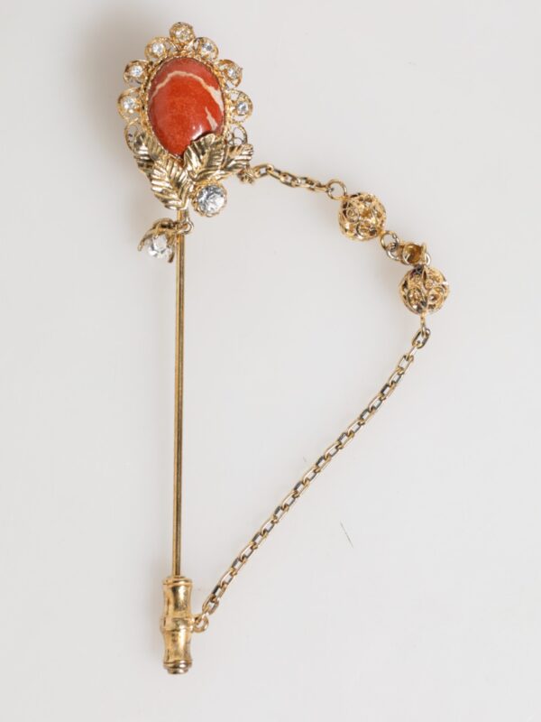Dolce & Gabbana Gold Brass Crystal Chain 925 Sterling Silver Pin Brooch