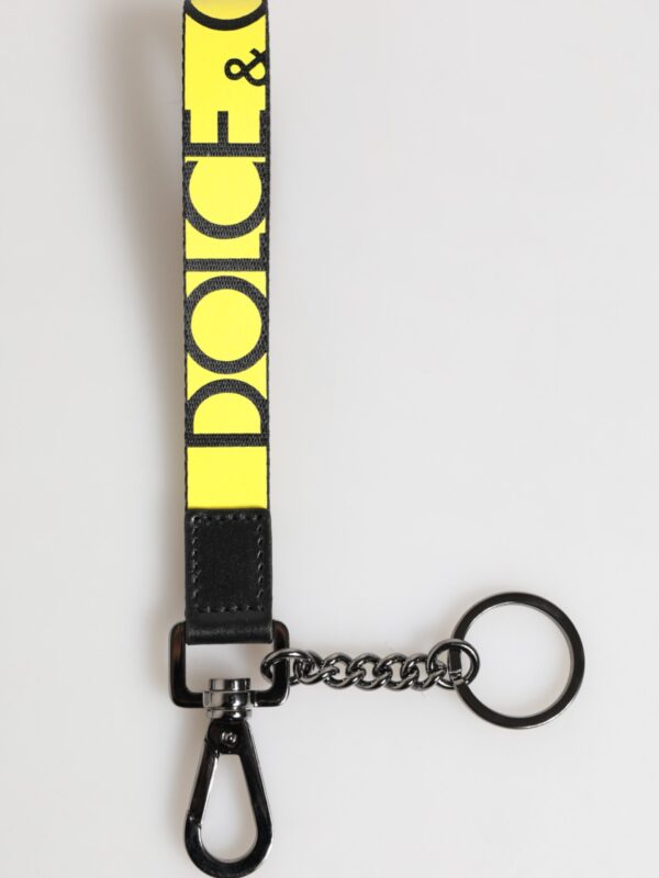 Dolce & Gabbana Yellow Logo Nylon Silver Brass Holder Keychain Keyring