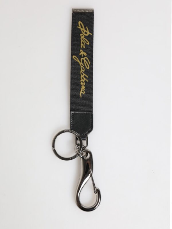 Dolce & Gabbana Black Yellow Polyester DG Logo Silver Keychain Keyring