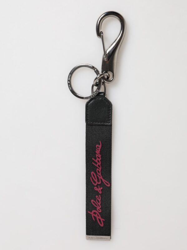Dolce & Gabbana Black Red Polyester DG Logo Silver Men Keychain Keyring