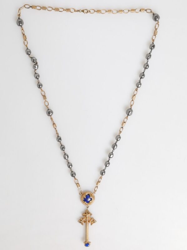 Dolce & Gabbana Gold Tone Beaded Chain Religious Cross Necklace