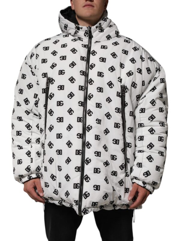 Dolce & Gabbana White DG Monogram Hooded Puffer Jacket