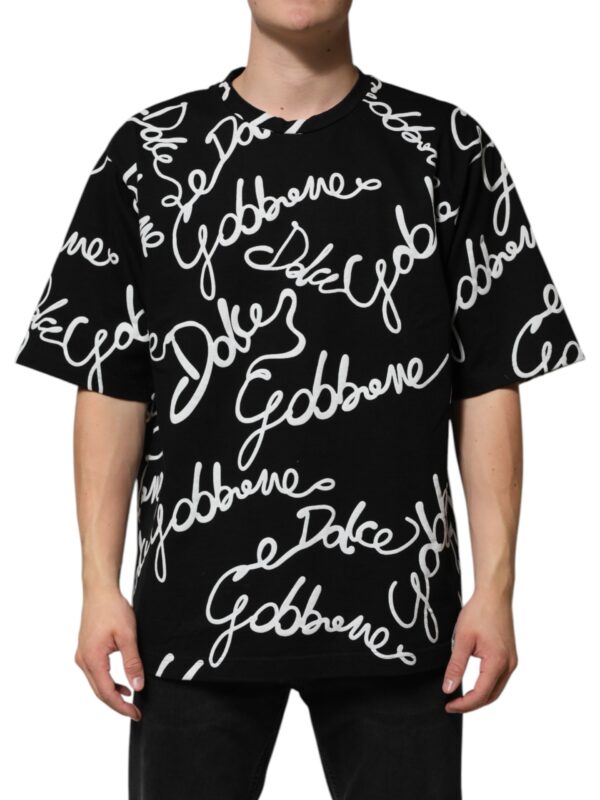 Dolce & Gabbana Black Logo Print Cotton Crew Neck T-shirt
