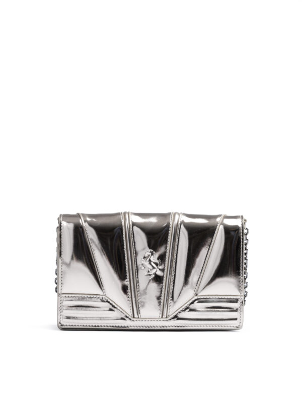Ferrari Metal Silver GT patent leather bag with chain