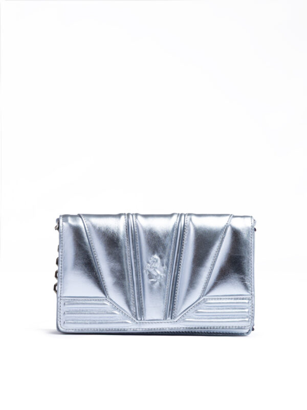 Ferrari Metal light blue GT patent leather bag with chain