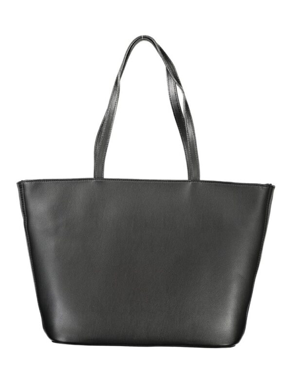 Black leather tote bag with spacious interior and sturdy straps, perfect for everyday use and stylish shopping. Designed for versatility and durability.