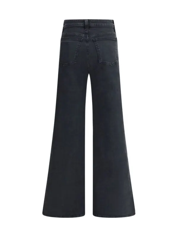 Black high-waisted wide-leg jeans with classic five-pocket design and subtle fading, perfect for a trendy casual look.