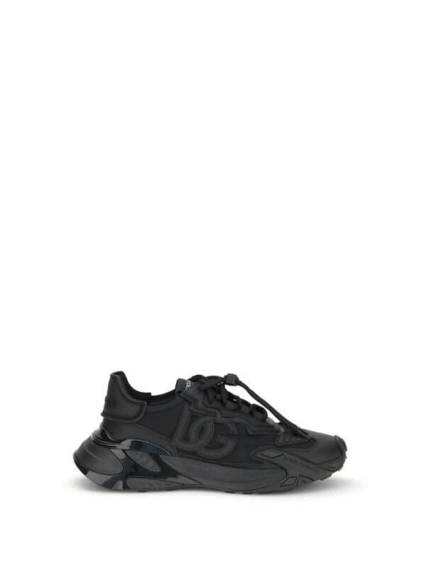Black luxury sneaker with bold design elements and comfortable fit from Lux Brands. Perfect for fashionable casual wear and making a statement.