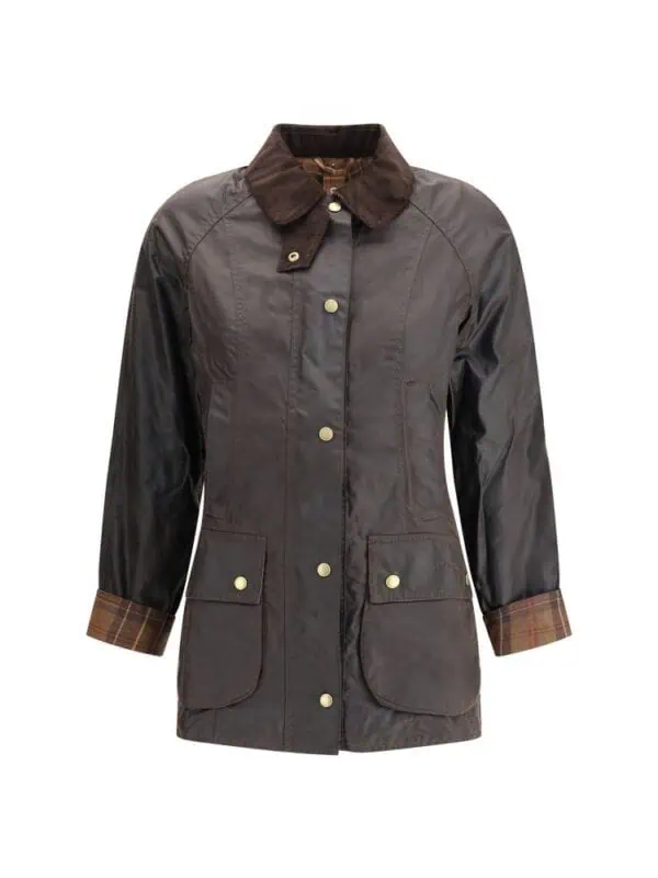 Vintage men's waxed cotton hunting jacket with plaid lining and multiple front pockets. Perfect for outdoor adventures and stylish layering in cold weather. Durable and classic design from Lux Brands.