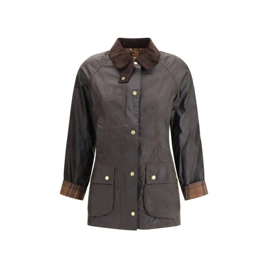 Vintage men's waxed cotton hunting jacket with plaid lining and multiple front pockets. Perfect for outdoor adventures and stylish layering in cold weather. Durable and classic design from Lux Brands.
