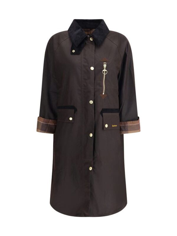Lux Brands trench coat with zipper detail and patch pockets, stylish and functional outerwear.