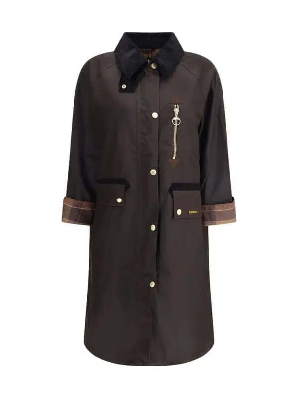 Lux Brands trench coat with zipper detail and patch pockets, stylish and functional outerwear.