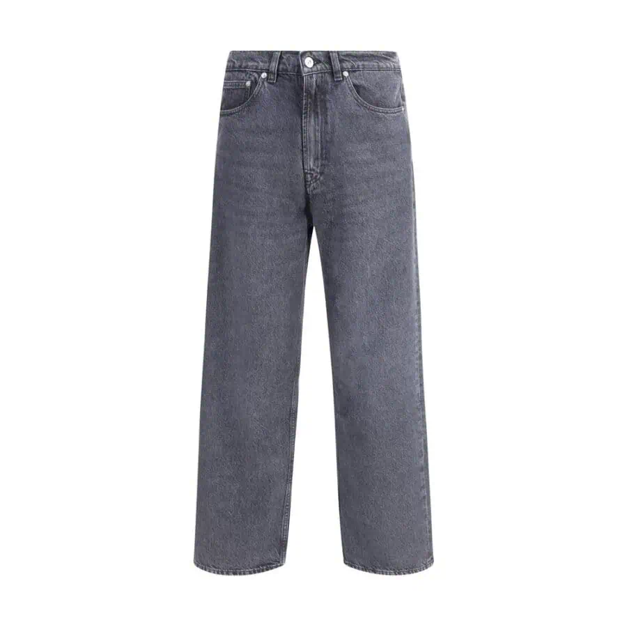 Dark wash high-waisted wide-leg jeans, stylish and versatile denim pants for a trendy casual look.