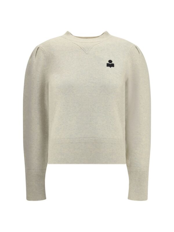 Soft cream-colored sweatshirt with black logo embroidery, featuring a relaxed fit, ribbed cuffs and hem, perfect for casual luxury fashion.
