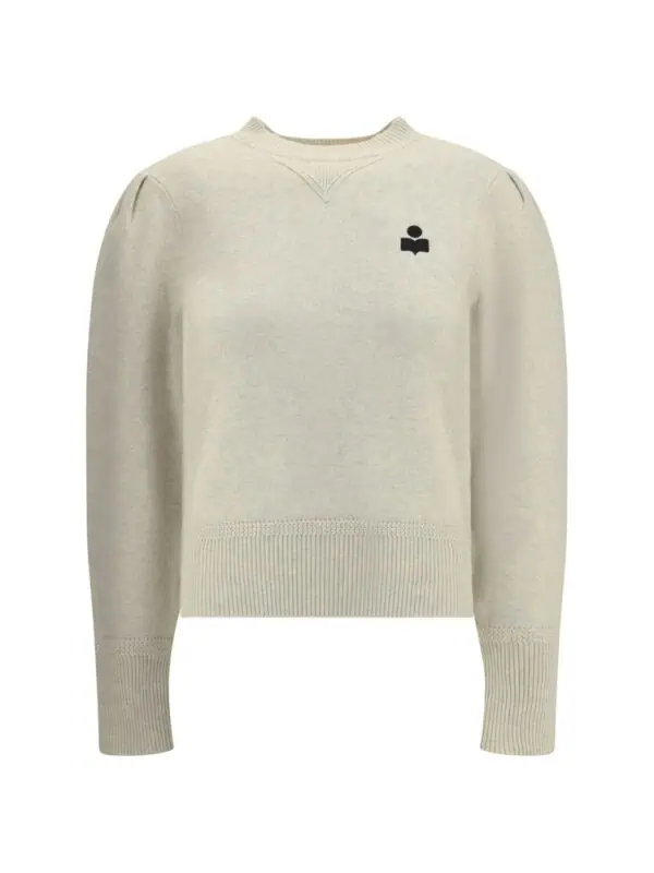 Soft cream-colored sweatshirt with black logo embroidery, featuring a relaxed fit, ribbed cuffs and hem, perfect for casual luxury fashion.
