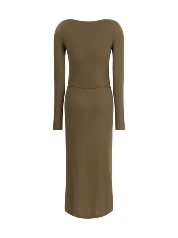 Lux Brands long sleeve bodycon dress in olive green, made from comfortable and stretchy fabric, perfect for elegant and casual occasions.