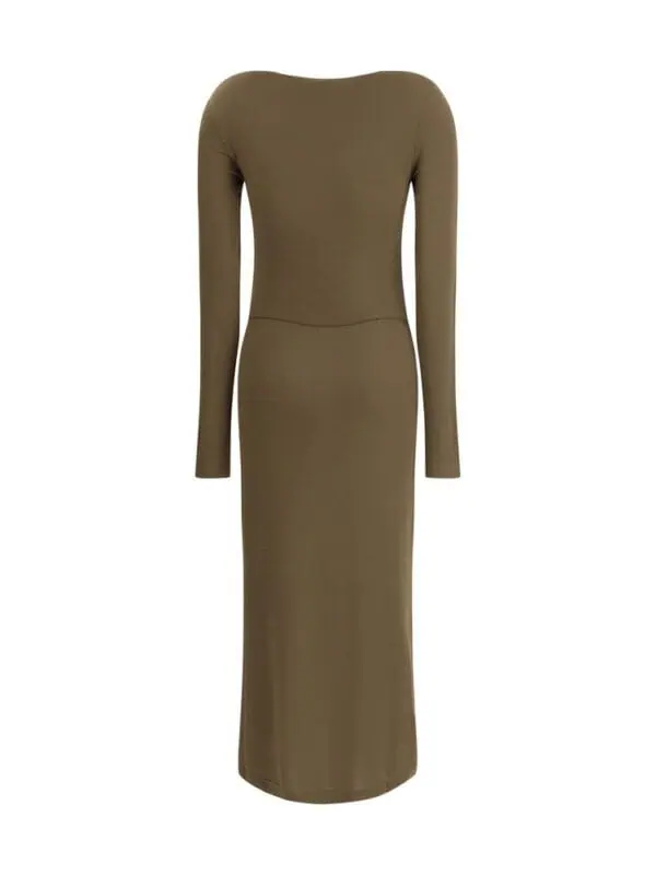 Lux Brands long sleeve bodycon dress in olive green, made from comfortable and stretchy fabric, perfect for elegant and casual occasions.