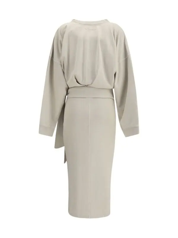 Silky beige co-ord set with oversized sweatshirt and matching midi skirt, sophisticated and comfortable outfit for casual or semi-formal occasions.