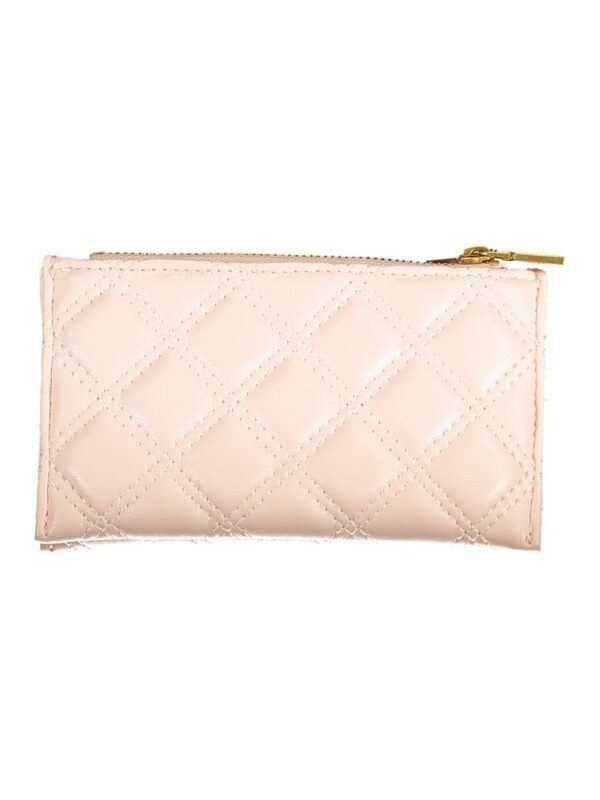 Pink quilted leather clutch wallet with gold zipper, stylish accessory for women.