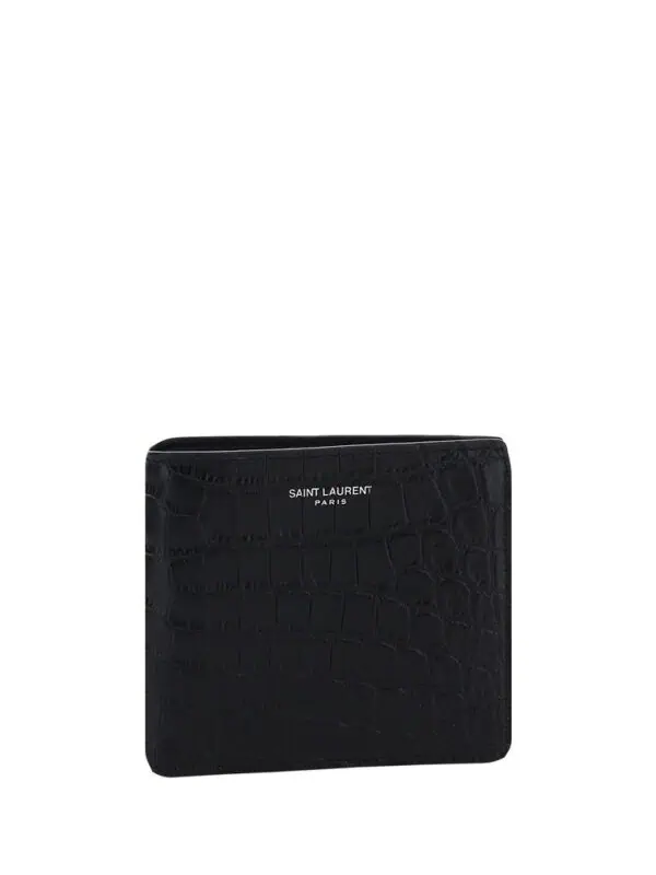 Lux Saint Laurent Paris black crocodile-embossed leather wallet with sleek design.