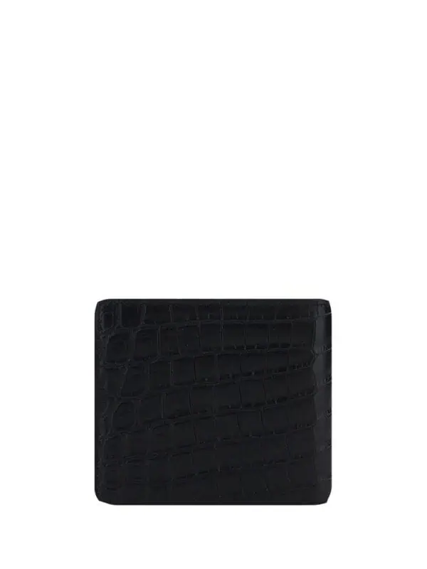 Black crocodile-embossed leather wallet with sleek design for men and women.