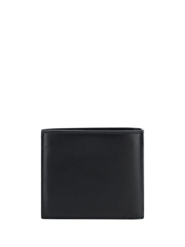Black men's leather bi-fold wallet with sleek design for luxury style.