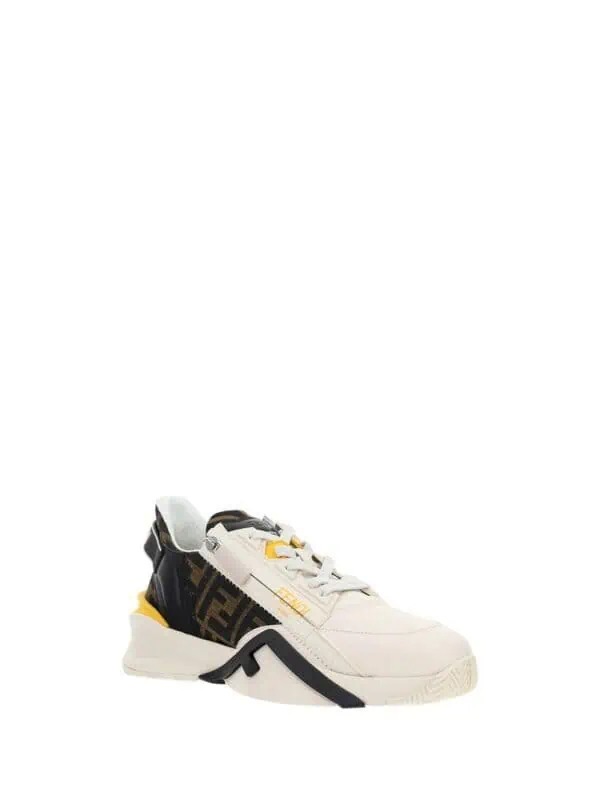 Fendi running sneaker with black and beige logo design, stylish and comfortable athletic footwear, perfect for casual wear and sporty looks.