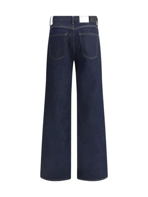 Dark blue high-waisted wide-leg jeans with classic stitching and back pockets, designed for a stylish and comfortable fit. Perfect for casual and chic outfits.