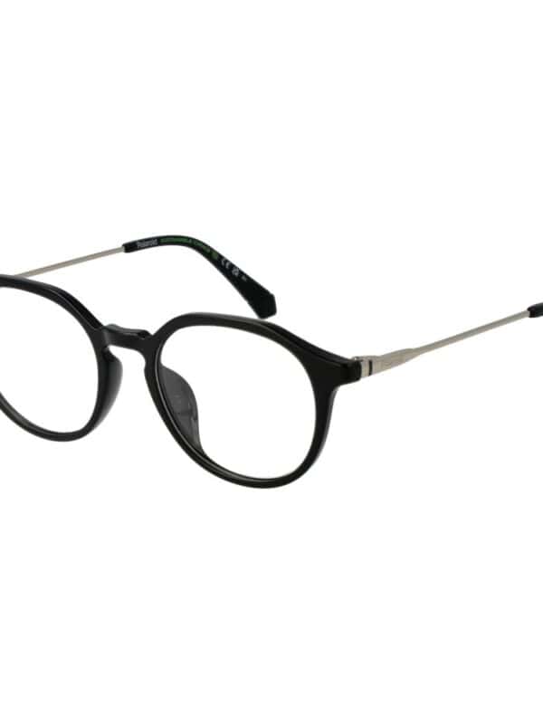 Black round eyeglasses with metal temples and adjustable nose pads, perfect for a stylish and comfortable look.