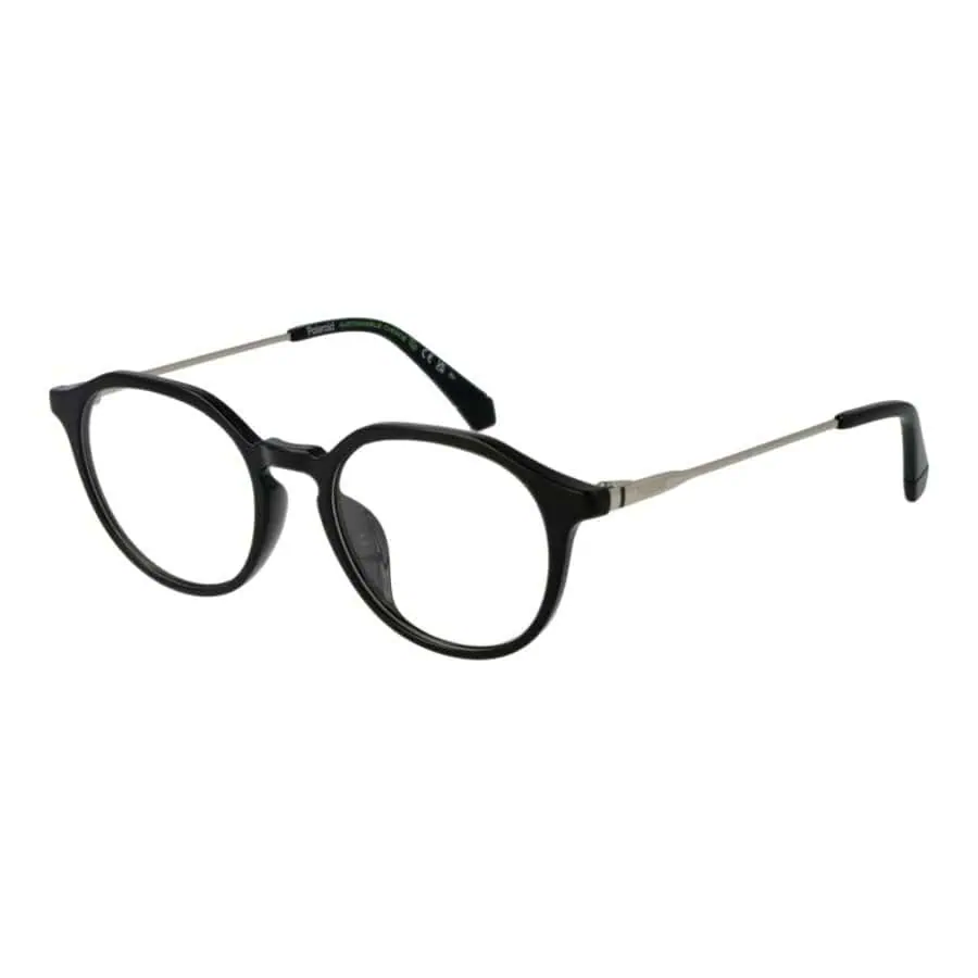 Black round eyeglasses with metal temples and adjustable nose pads, perfect for a stylish and comfortable look.