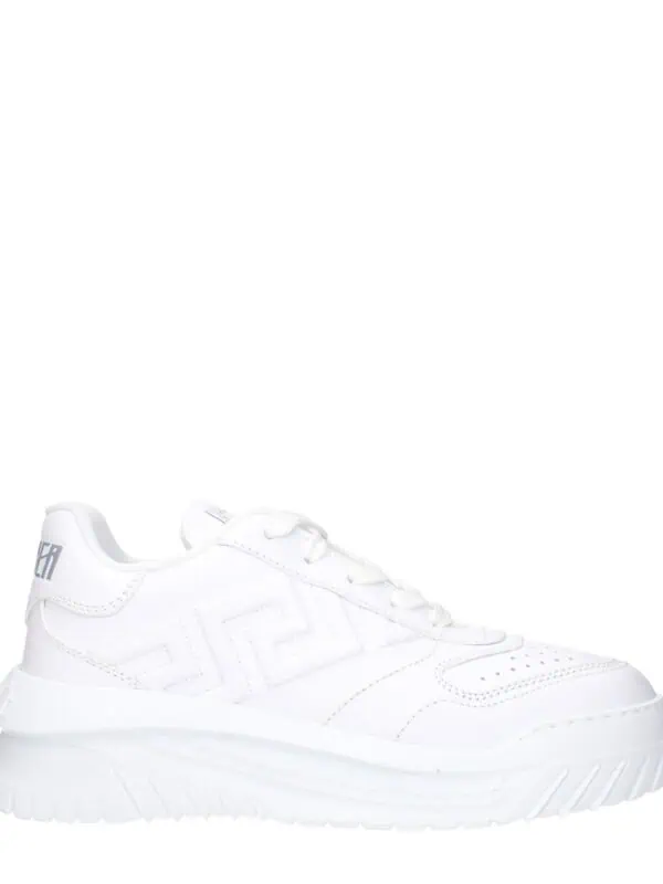 White luxury designer sneaker with stylish stitching and durable platform sole, perfect for casual and fashion-forward outfits.