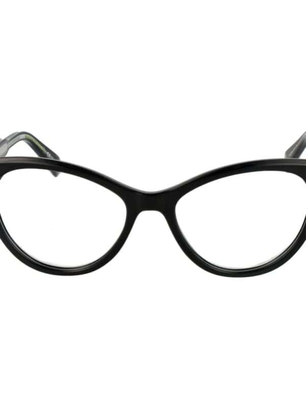 Black cat-eye glasses with clear lenses, stylish and fashionable eyewear accessory. Perfect for a chic, sophisticated look or everyday wear. Durable frame with a sleek, modern design.