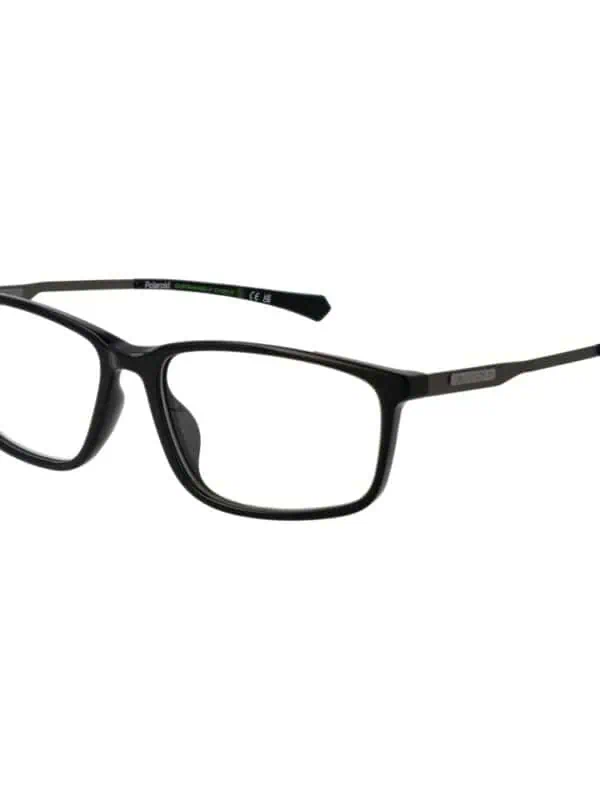 Stylish black prescription eyeglasses with a sleek rectangular frame for men and women, made from durable acetate material, perfect for everyday wear or fashion accessory.