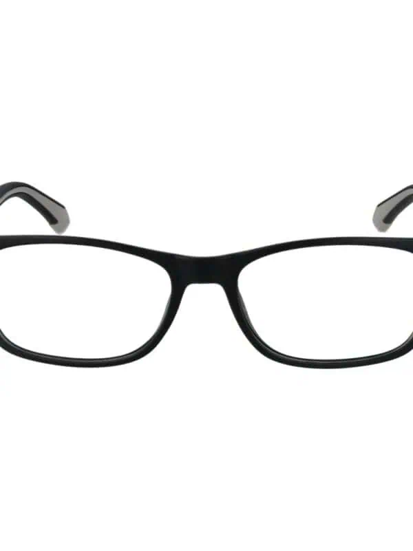 Black rectangular eyeglasses with full-rim frames for men and women, stylish and comfortable eyewear.