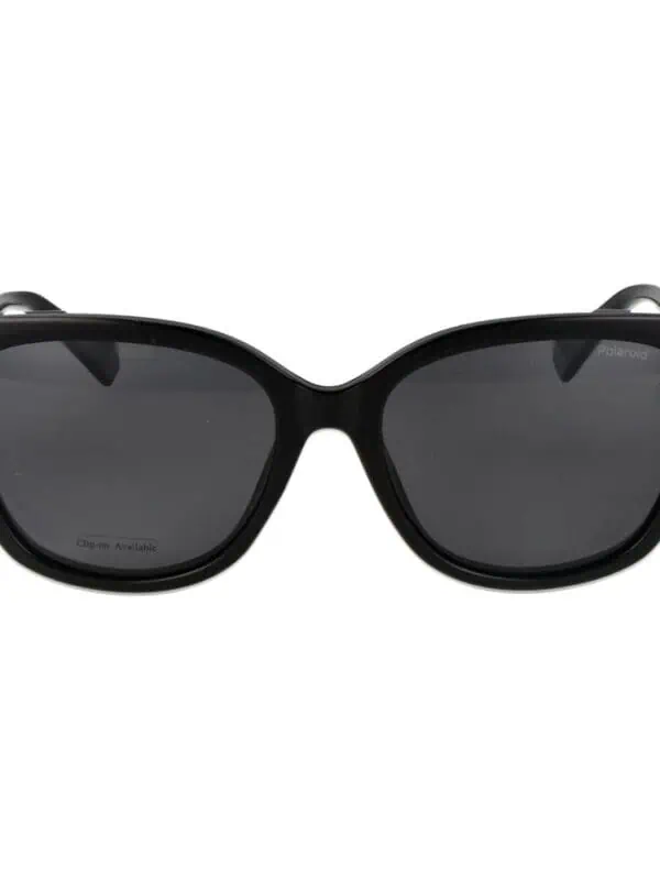 Black designer sunglasses with dark lenses, stylish frame, and polarized UV protection for premium eye comfort. Perfect for fashion-forward outdoor accessories.