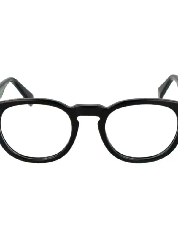 Stylish black round eyeglasses with durable frame, perfect for everyday wear and fashion-conscious individuals. Classic design suitable forboth men and women.