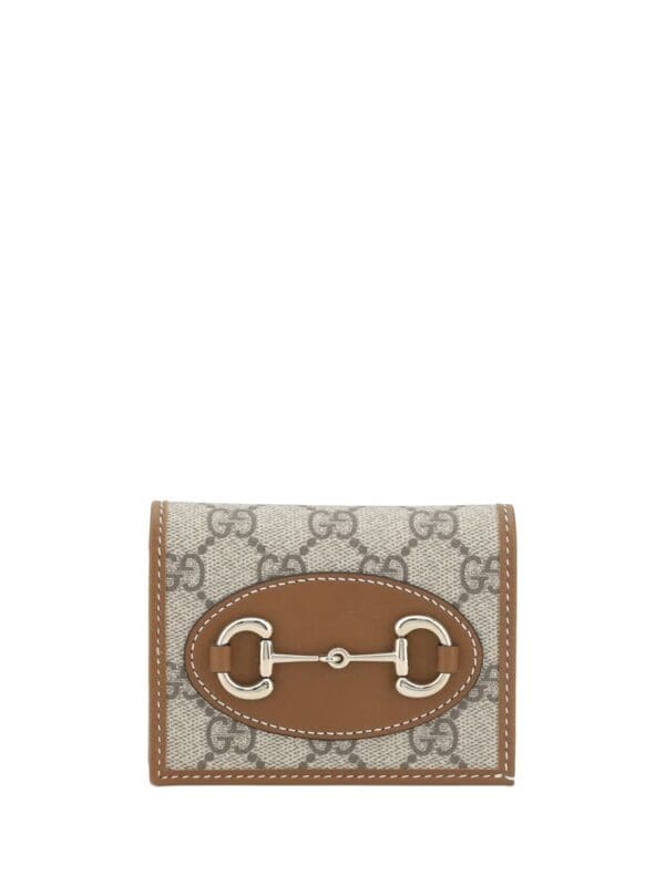 Gucci GG Canvas and Leather Cardholder with Horsebit Detail, Brown and Beige Compact Wallet for Women and Men.