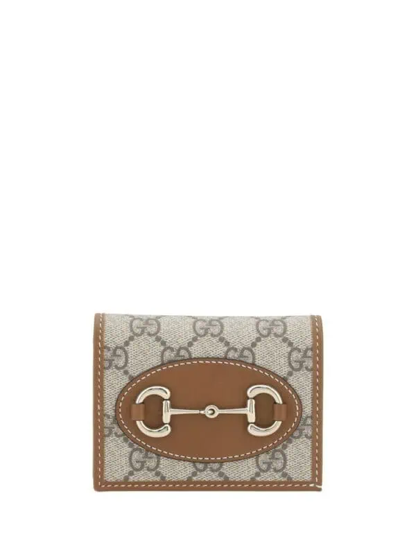 Gucci GG Canvas and Leather Cardholder with Horsebit Detail, Brown and Beige Compact Wallet for Women and Men.