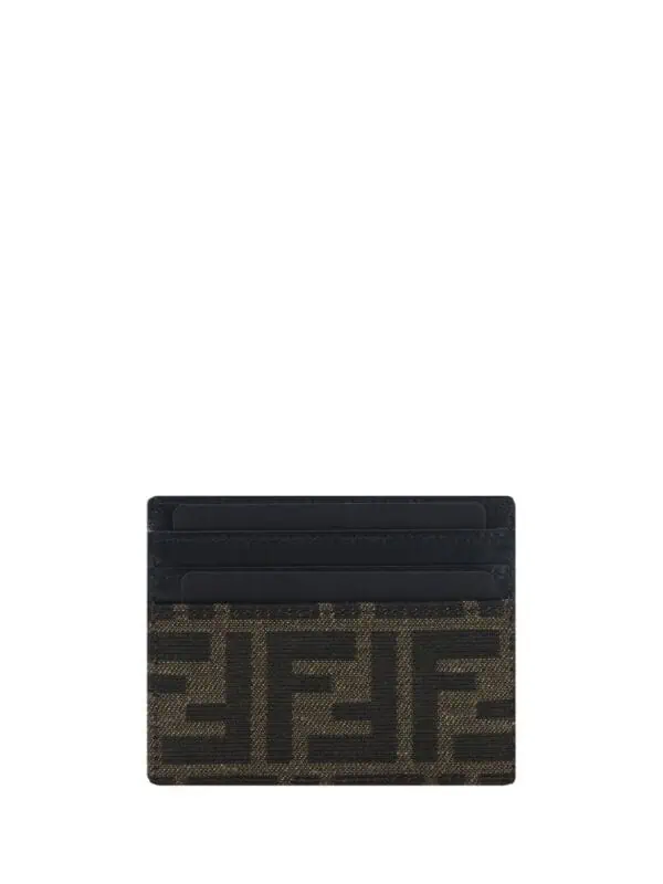 Fendi monogram embroidered cardholder with leather trim, luxury designer accessory for men and women, versatile compact wallet.