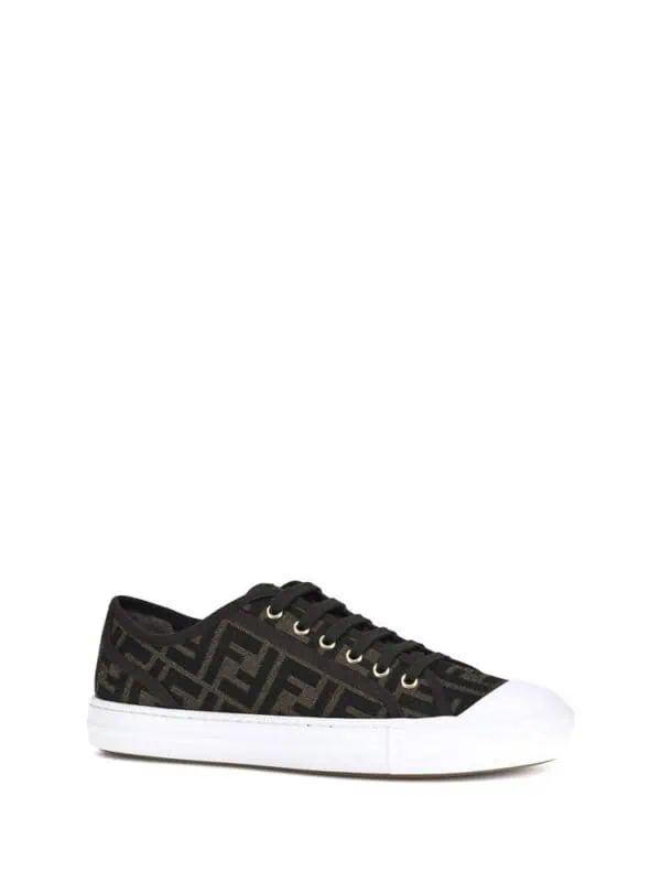 Fendi monogram canvas low-top sneakers with black and gold details, stylish and luxurious footwear for men.