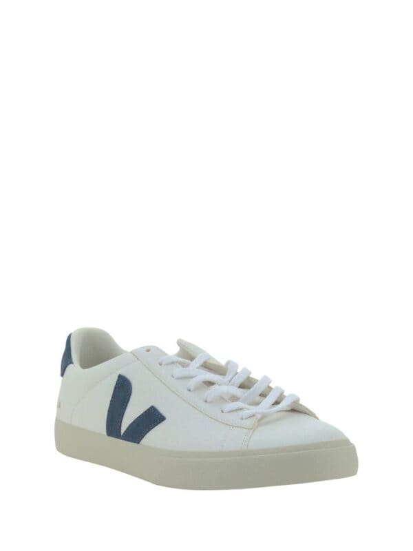White casual sneakers with navy logo, stylish and comfortable footwear for everyday wear - Lux Brands.