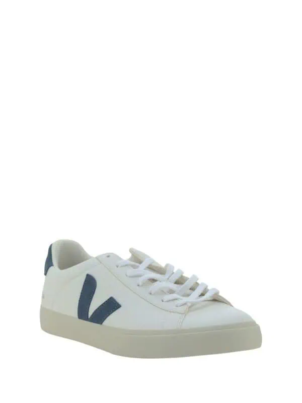 White casual sneakers with navy logo, stylish and comfortable footwear for everyday wear - Lux Brands.