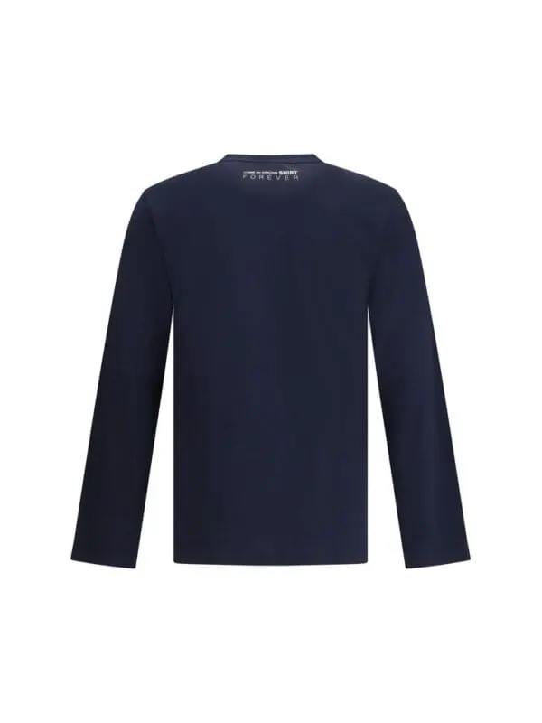 Navy blue long-sleeve T-shirt from Lux Brands featuring a crew neckline and "Forever" text print on the back. Stylish casual wear perfect for versatile everyday outfits.