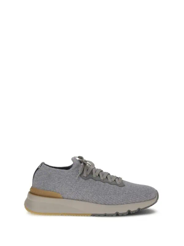 Light gray knitted casual sneaker with cushioned sole and lace-up design for comfortable everyday wear.