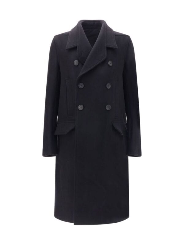 Luxury men's double-breasted navy peacoat with tailored fit, wide lapels, and durable fabric for a sophisticated winter look. Perfect for stylish cold-weather outfits.