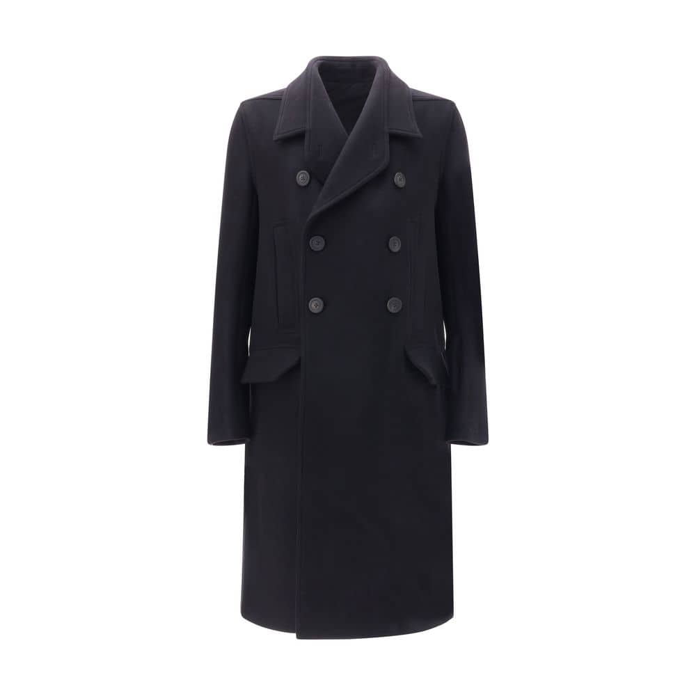 Luxury men's double-breasted navy peacoat with tailored fit, wide lapels, and durable fabric for a sophisticated winter look. Perfect for stylish cold-weather outfits.