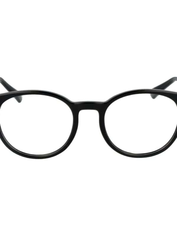 Black round designer eyeglasses with sleek frame, perfect for a stylish, modern look. Great for daily wear or making a fashion statement. Durable and lightweight for all-day comfort.