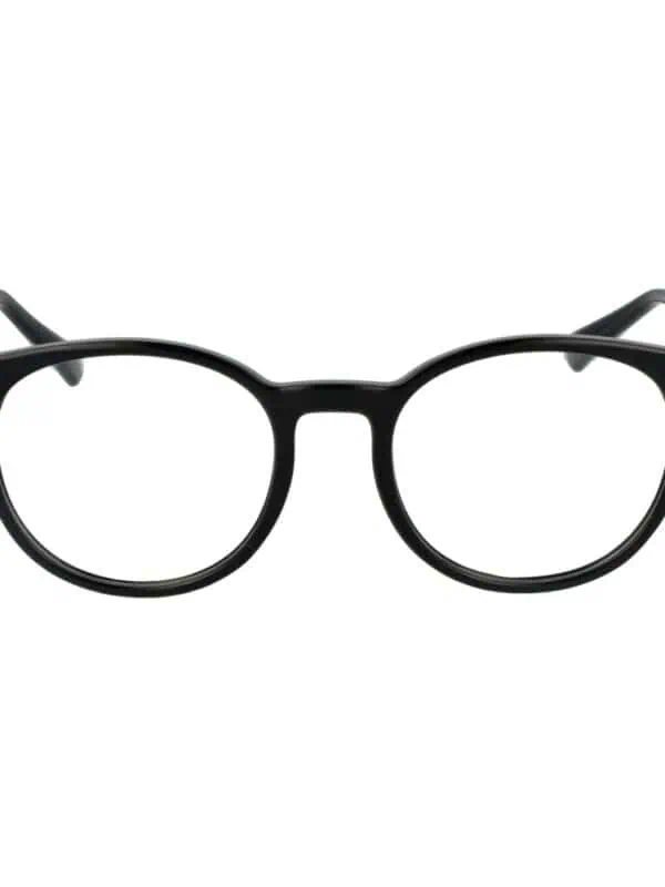 Black round designer eyeglasses with sleek frame, perfect for a stylish, modern look. Great for daily wear or making a fashion statement. Durable and lightweight for all-day comfort.
